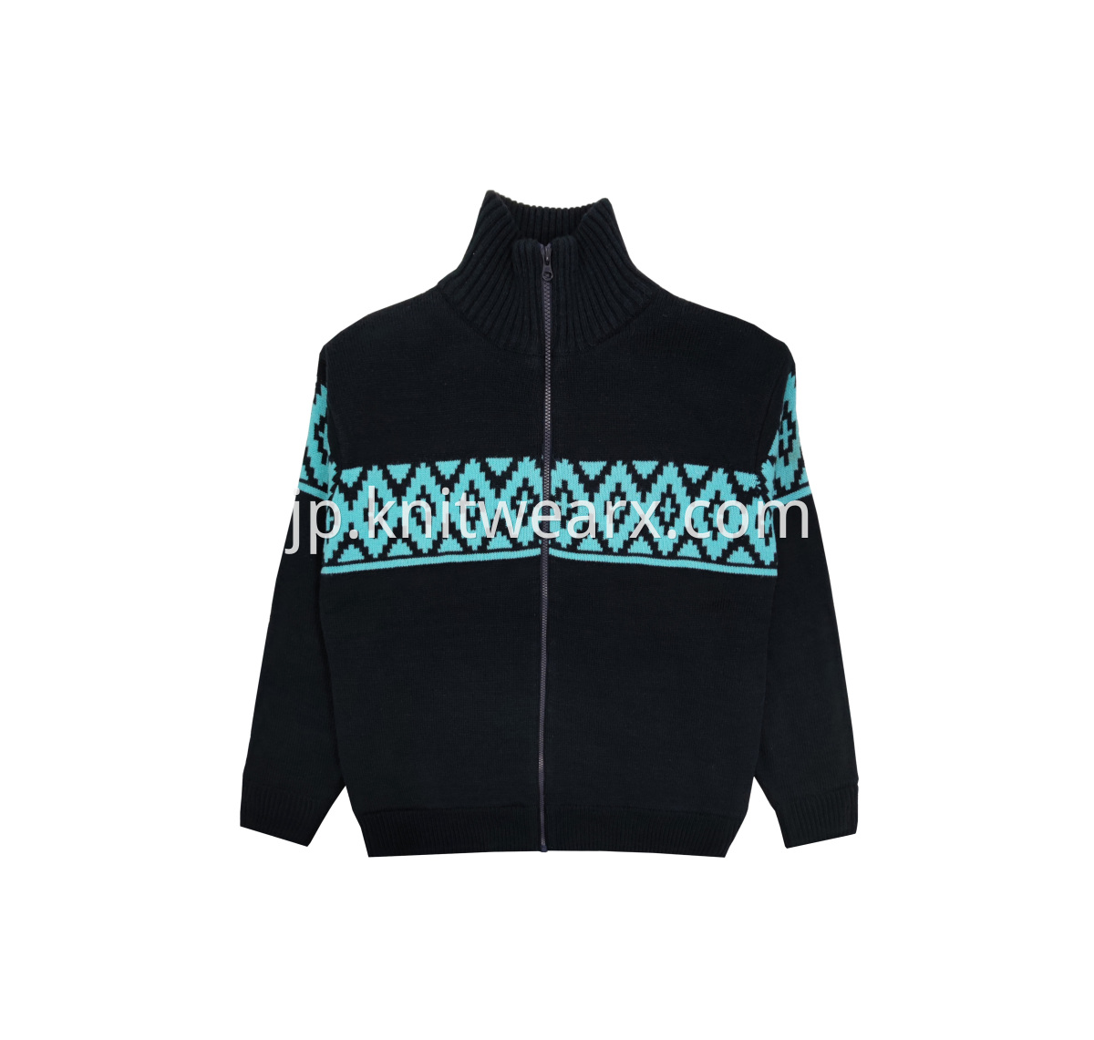 Men's Knitted Fleece Lined Zip Up Jacquard Cardigan